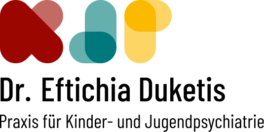 Logo KJP. Unterhalb ergänzt um den Text: Dr. Eftichia Duketis - Praxis für Kinder- und Jugendpsychiatrie